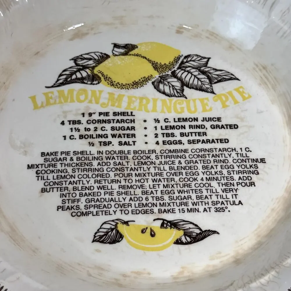 Vintage Lemon Meringue Pie Recipe Plate 11” Royal China Crazing